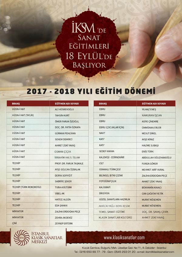 İstanbul Klasik Sanatlar Merkezi 2017 - 2018 eğitim dönemi başladı.